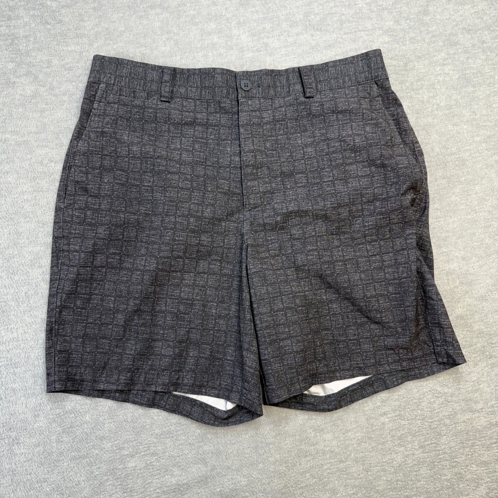 Nike Golf Shorts Mens 32 Gray Grid Check Dri Fit Tour Performance Stretch Chino